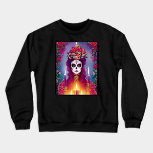 Sugar Skull Art - Beautiful Woman at Altar Crewneck Sweatshirt